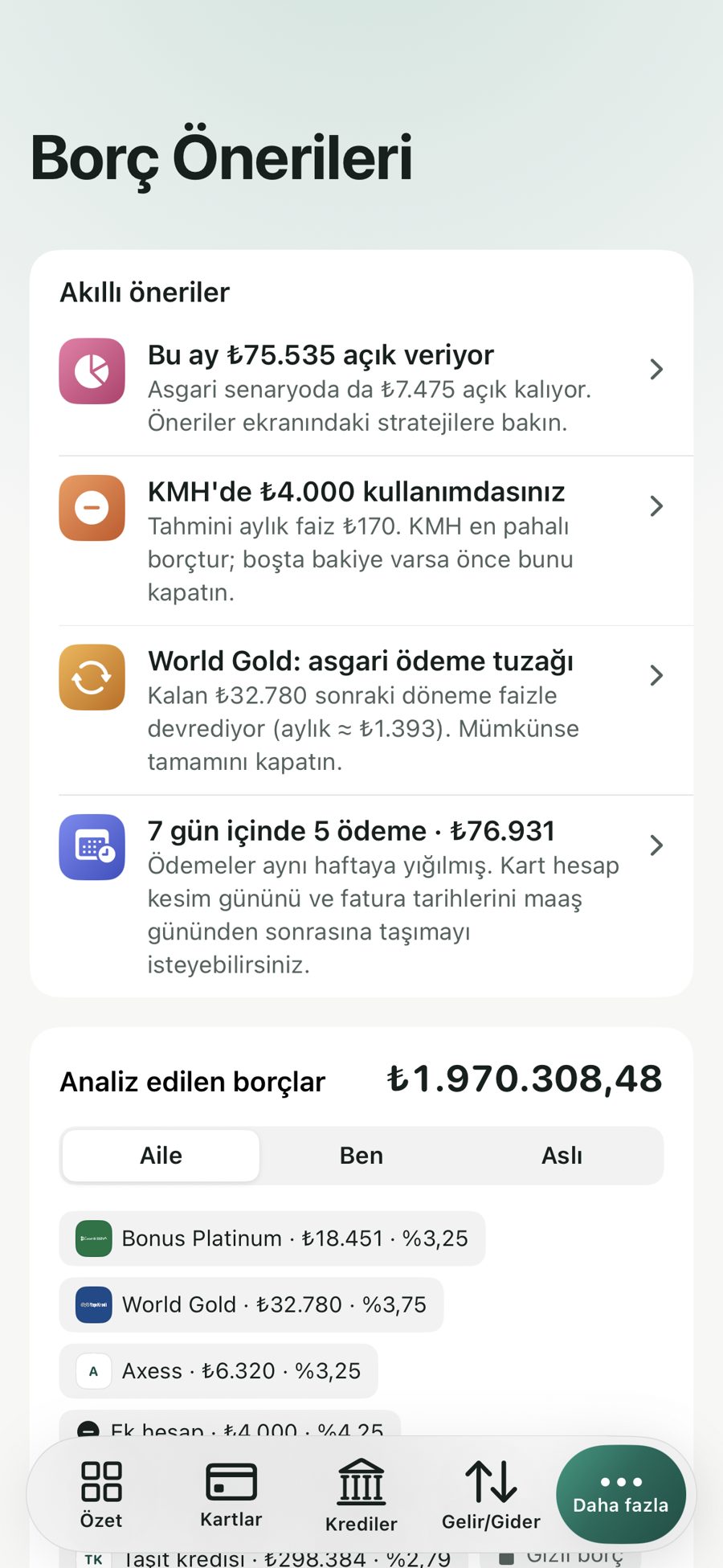 Akıllı öneriler ekranı