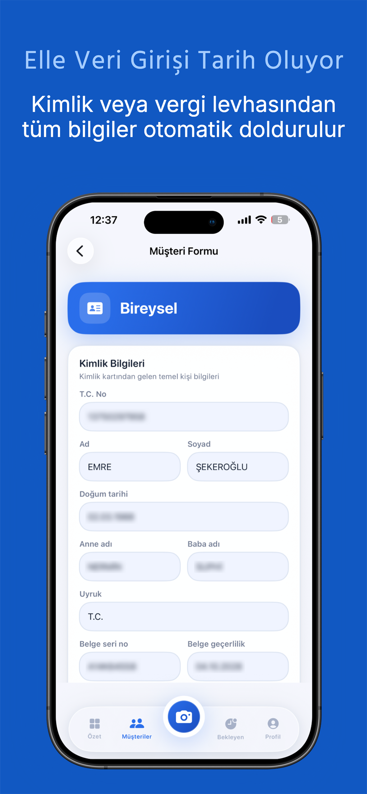 İŞTE Kayıt yeni müşteri ekranı